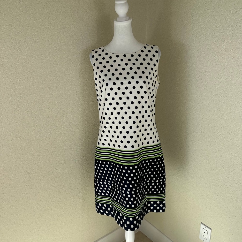 Tahari Arthur S Levine Sheath Dress Women 6 White Black Polka Dot Mod